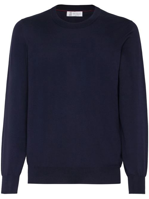 Navy blue cotton crew neck long sleeves Brunello Cucinelli | M2900100CW425